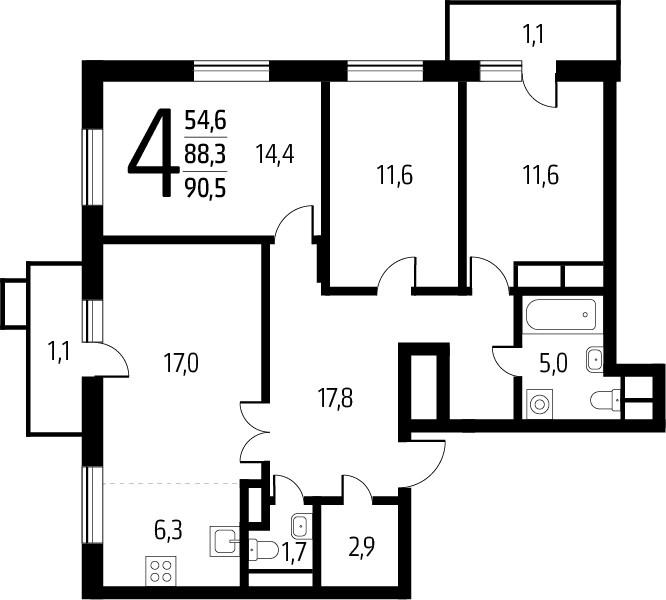 3-комнатная квартира в ЖК Малоохтинский, 68 на 2 этаже в 2(B) секции. Сдача в 1 кв. 2024 г.