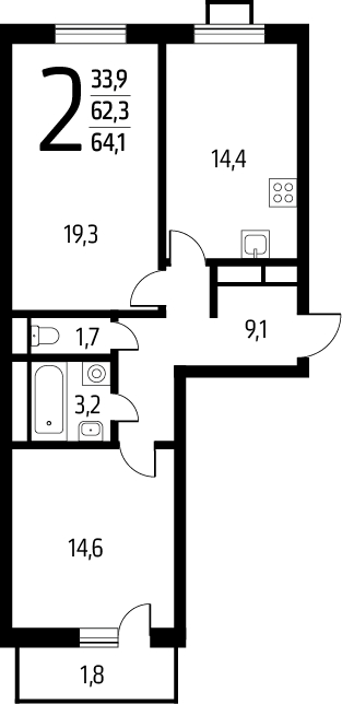 1-комнатная квартира в ЖК Деснаречье на 11 этаже в 2 секции. Сдача в 1 кв. 2026 г.