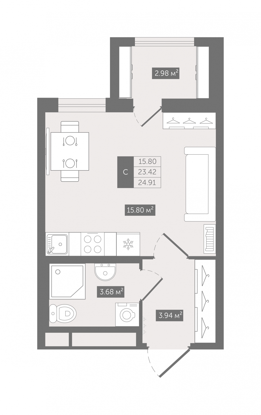 1-комнатная квартира (Студия) с отделкой в ЖК Летний на 3 этаже в 1 секции. Сдача в 1 кв. 2025 г.