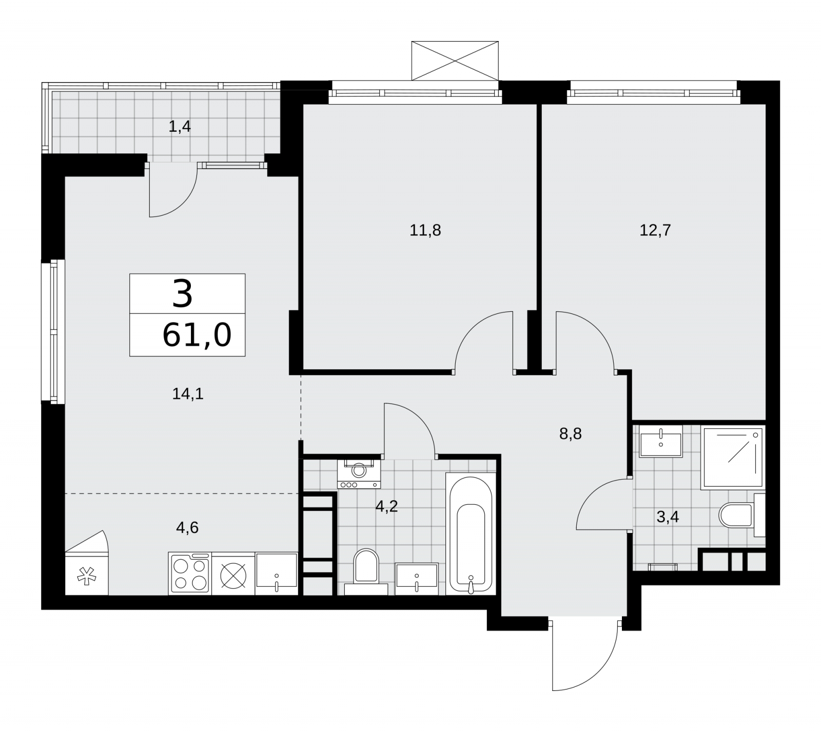 2-комнатная квартира в ЖК Деснаречье на 4 этаже в 4 секции. Сдача в 1 кв. 2026 г.