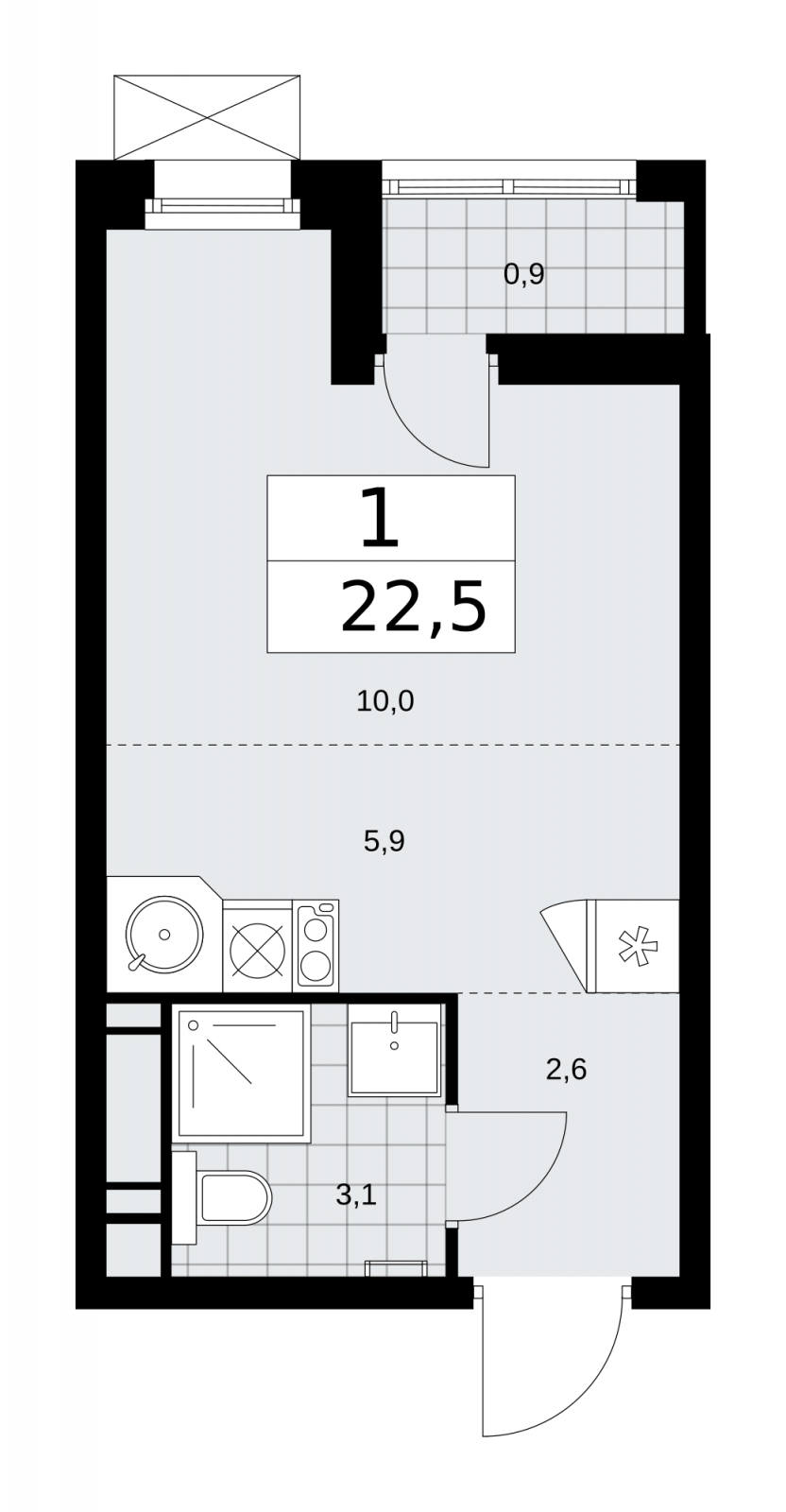 1-комнатная квартира (Студия) в ЖК Скандинавия на 5 этаже в 1 секции. Сдача в 2 кв. 2026 г.