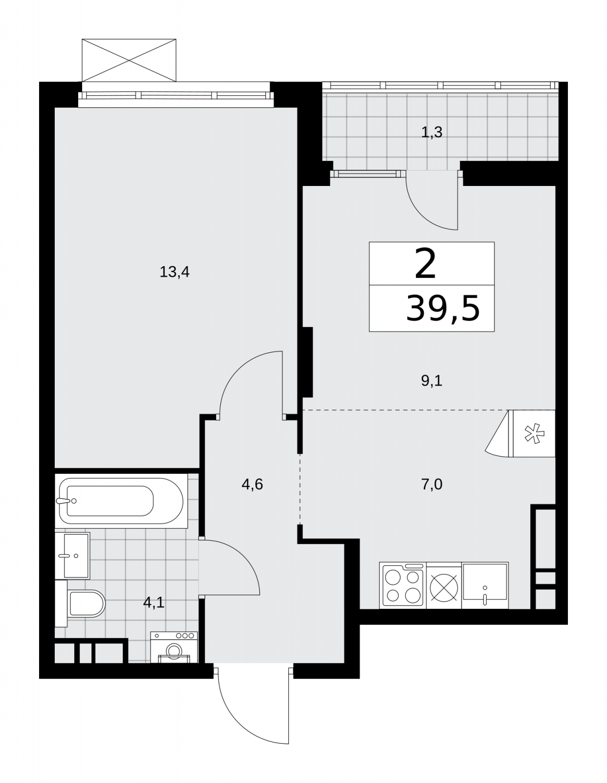2-комнатная квартира в ЖК Деснаречье на 14 этаже в 3 секции. Сдача в 1 кв. 2026 г.