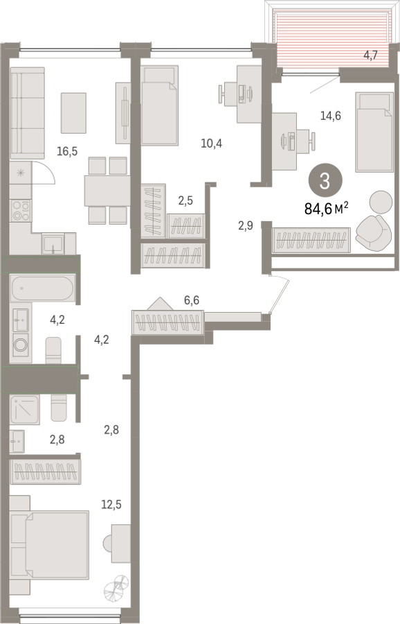 1-комнатная квартира в ЖК Деснаречье на 7 этаже в 5 секции. Сдача в 1 кв. 2026 г.