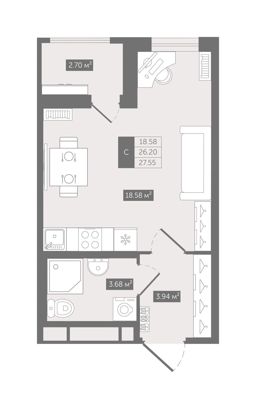 2-комнатная квартира с отделкой в ЖК Дом на Зорге на 15 этаже в 2 секции. Сдача в 1 кв. 2026 г.