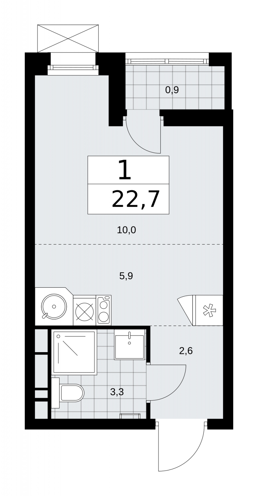 1-комнатная квартира (Студия) в ЖК Скандинавия на 14 этаже в 2 секции. Сдача в 2 кв. 2026 г.