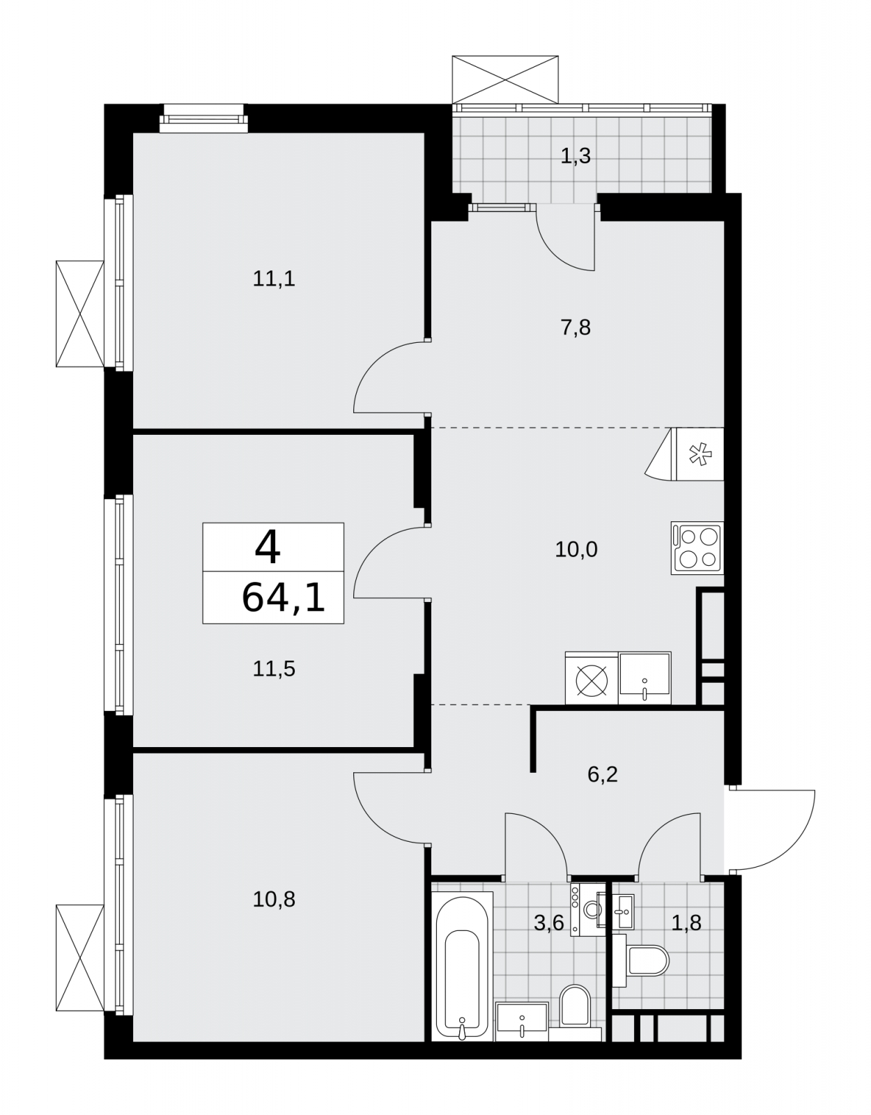 3-комнатная квартира с отделкой в ЖК Eniteo на 14 этаже в 1 секции. Дом сдан.