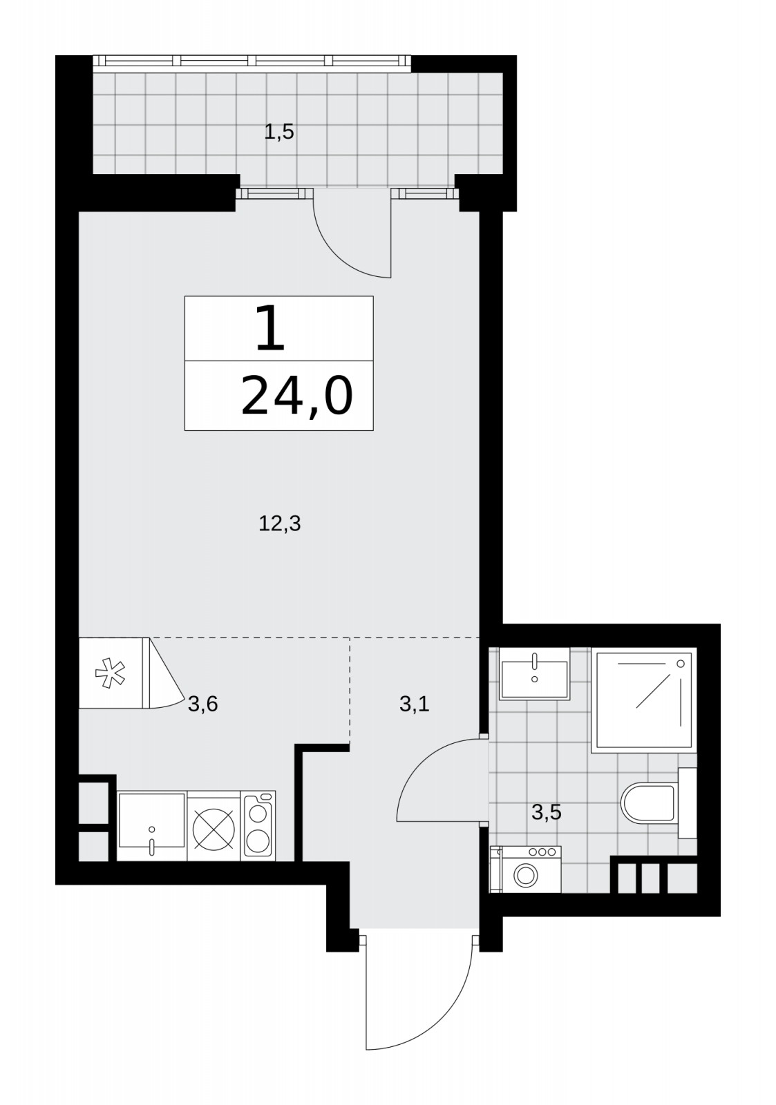 1-комнатная квартира (Студия) в ЖК Деснаречье на 8 этаже в 2 секции. Сдача в 1 кв. 2026 г.