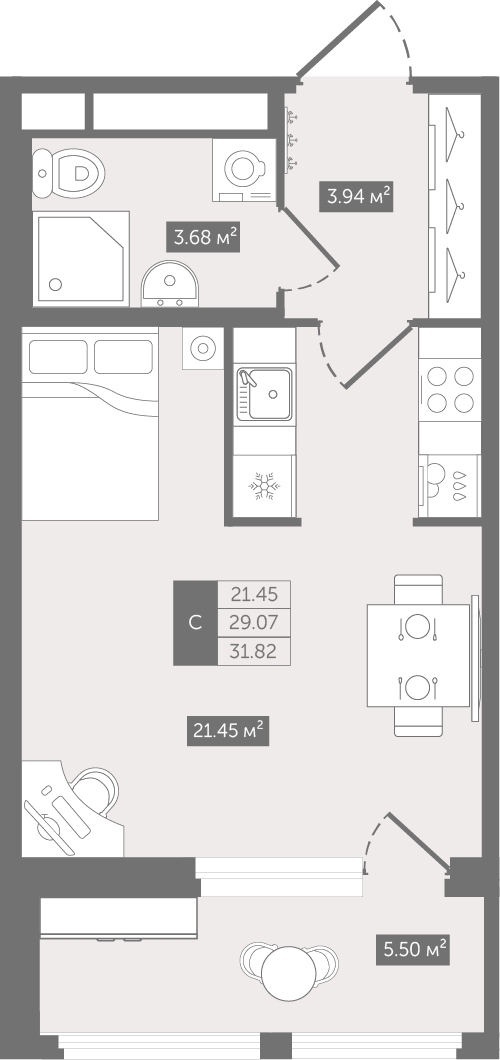 1-комнатная квартира (Студия) в ЖК SOUL на 6 этаже в 1 секции. Сдача в 4 кв. 2026 г.