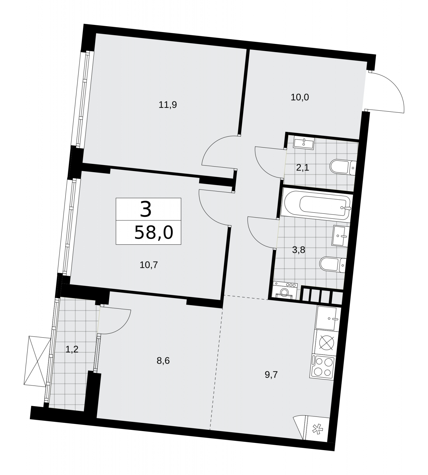 2-комнатная квартира с отделкой в ЖК Деснаречье на 8 этаже в 3 секции. Сдача в 2 кв. 2026 г.