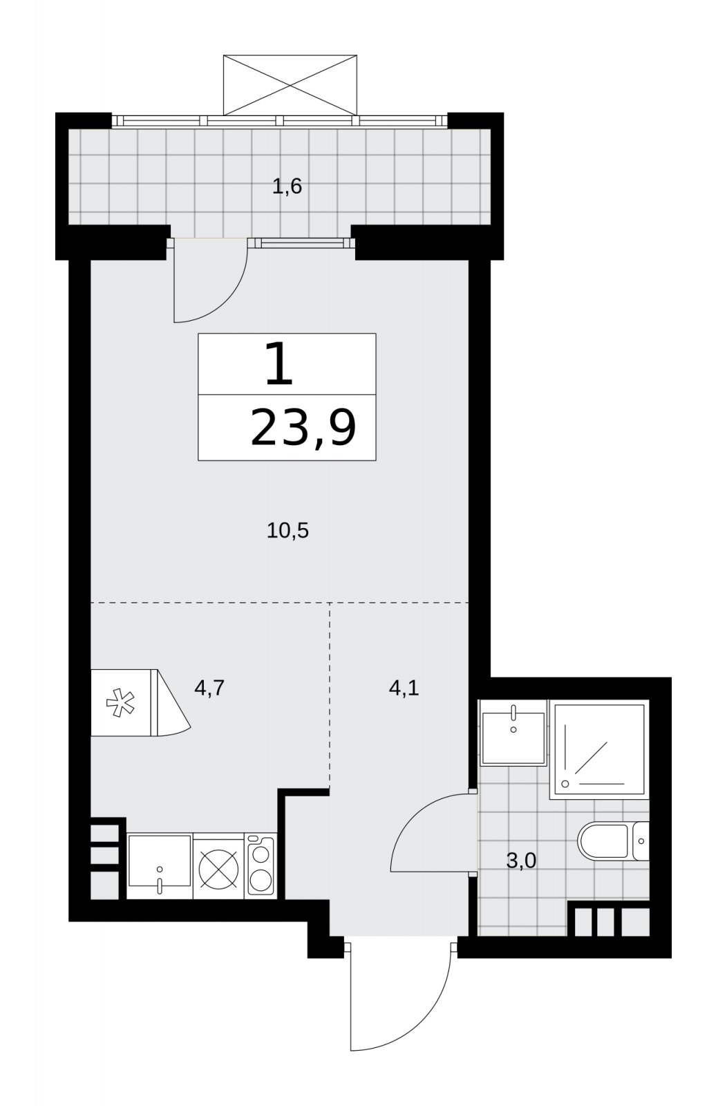 1-комнатная квартира (Студия) с отделкой в ЖК Деснаречье на 7 этаже в 1 секции. Сдача в 2 кв. 2026 г.