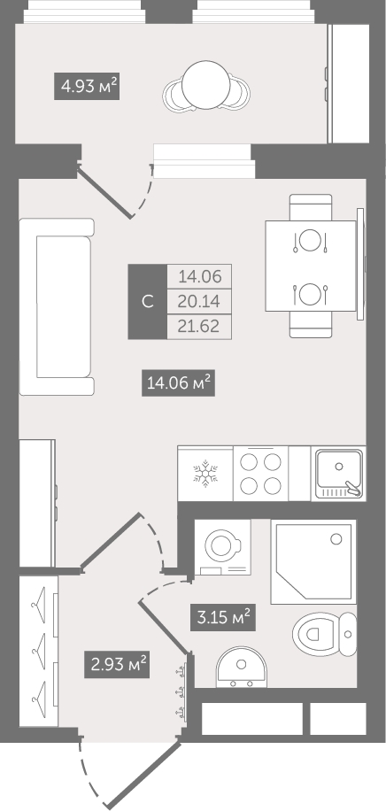 1-комнатная квартира (Студия) с отделкой в ЖК SOUL на 9 этаже в 1 секции. Сдача в 4 кв. 2026 г.