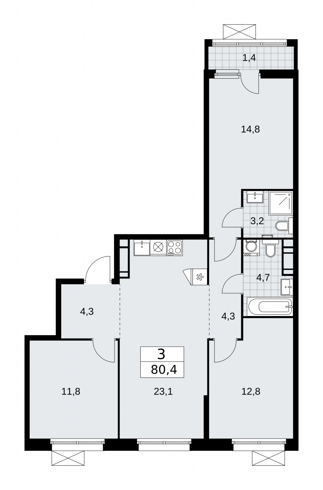 2-комнатная квартира в ЖК Скандинавия на 9 этаже в 2 секции. Сдача в 2 кв. 2026 г.