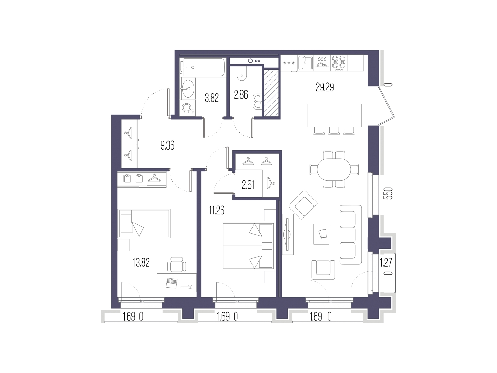 3-комнатная квартира в ЖК SOUL на 20 этаже в 1 секции. Сдача в 4 кв. 2026 г.