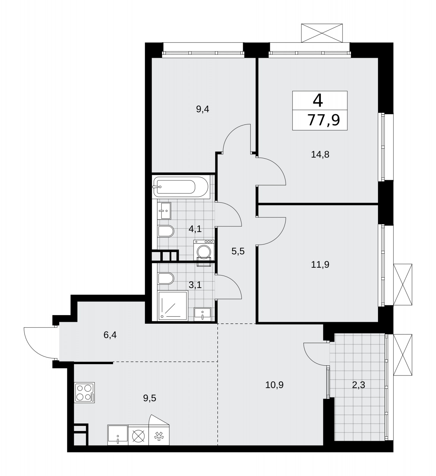 3-комнатная квартира в ЖК Деснаречье на 8 этаже в 2 секции. Сдача в 1 кв. 2026 г.