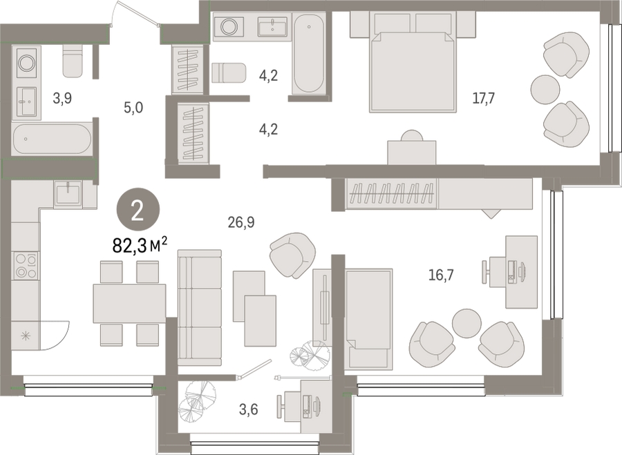 1-комнатная квартира в ЖК SOUL на 22 этаже в 1 секции. Сдача в 4 кв. 2026 г.