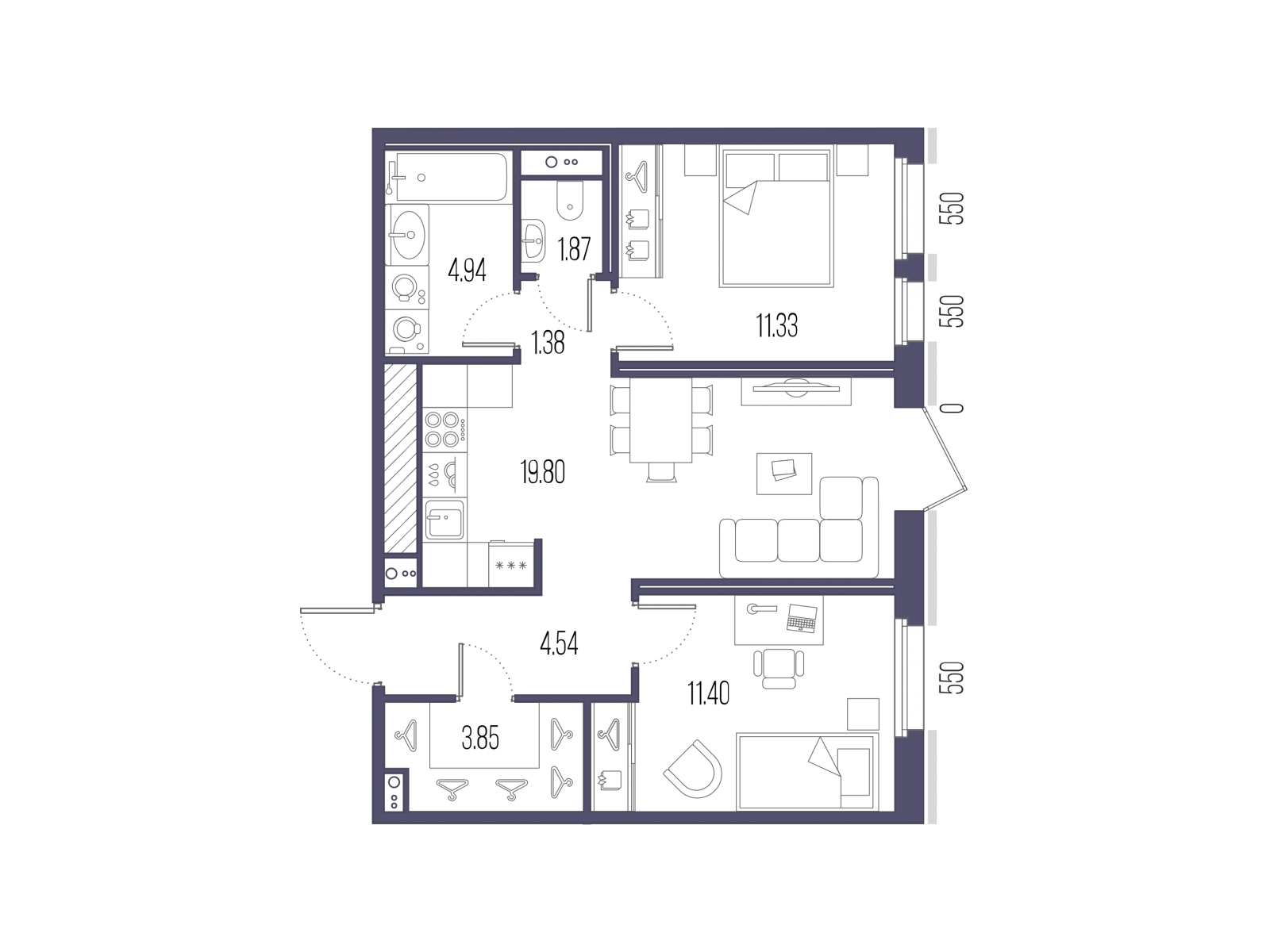 3-комнатная квартира в ЖК SOUL на 15 этаже в 1 секции. Сдача в 4 кв. 2026 г.