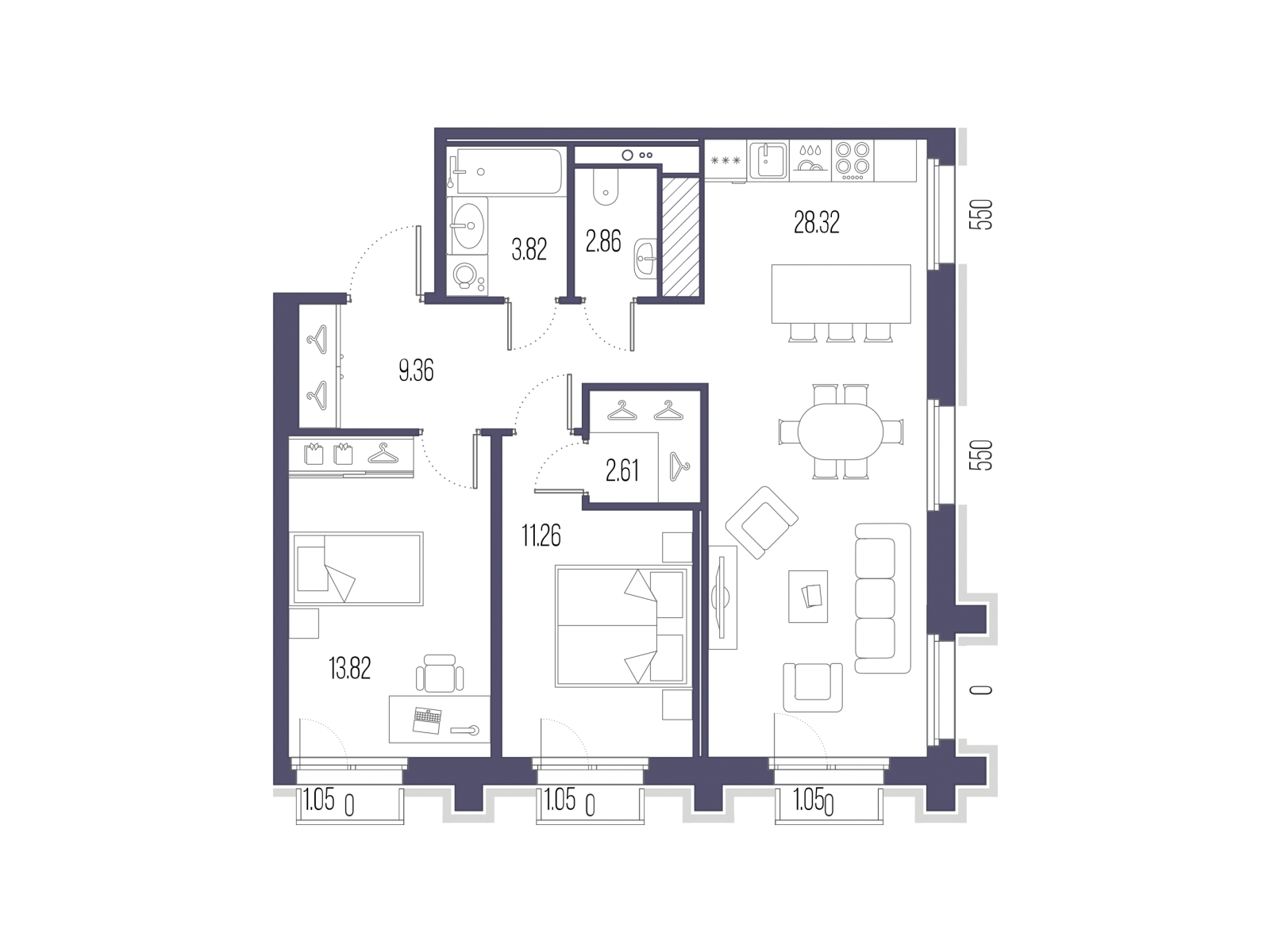 2-комнатная квартира с отделкой в ЖК SOUL на 20 этаже в 1 секции. Сдача в 4 кв. 2026 г.