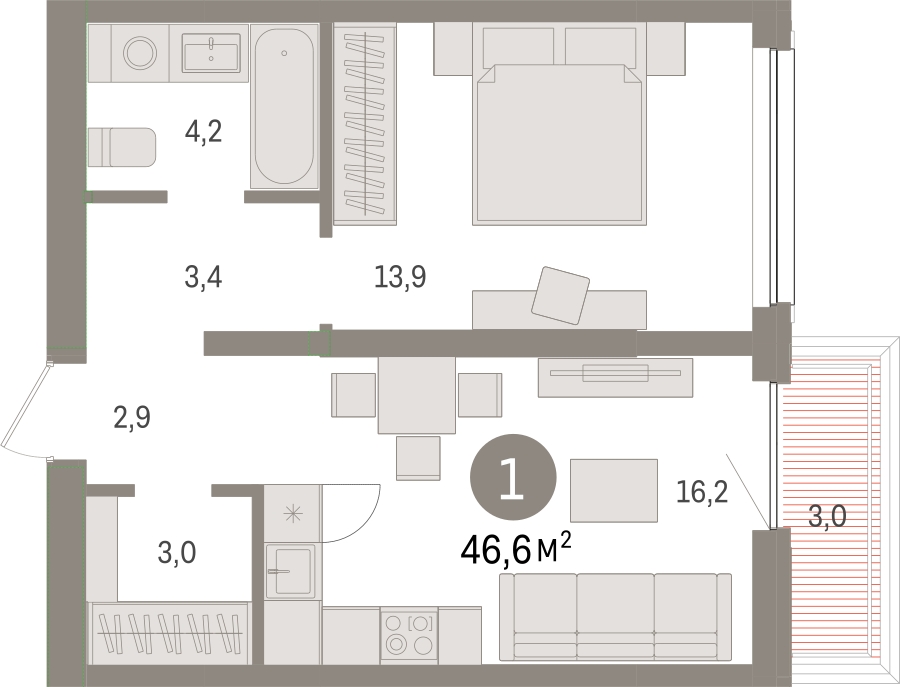 2-комнатная квартира в ЖК UP-квартал «Воронцовский» на 6 этаже в 3 секции. Сдача в 2 кв. 2026 г.