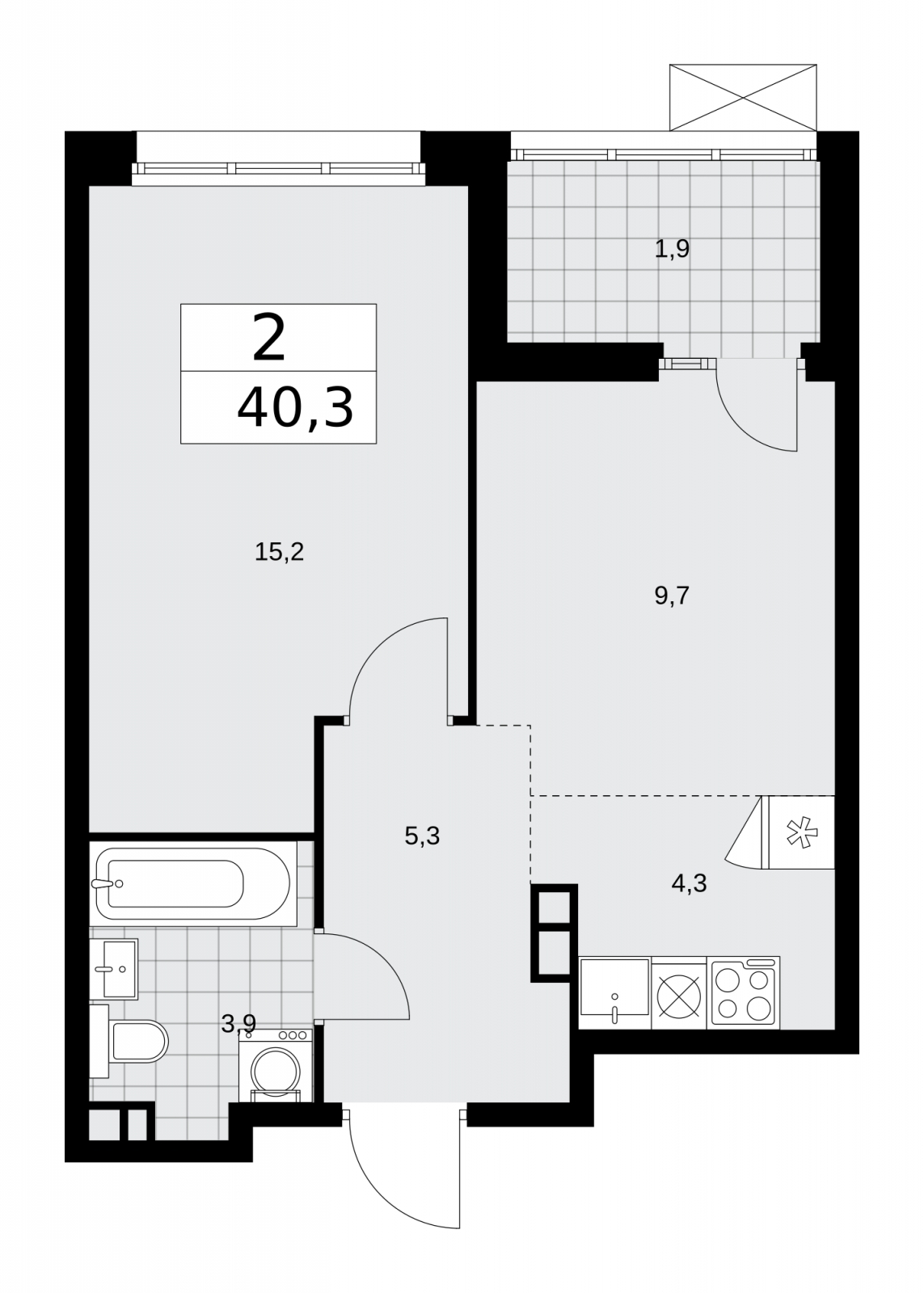 1-комнатная квартира в ЖК Деснаречье на 4 этаже в 1 секции. Сдача в 1 кв. 2026 г.