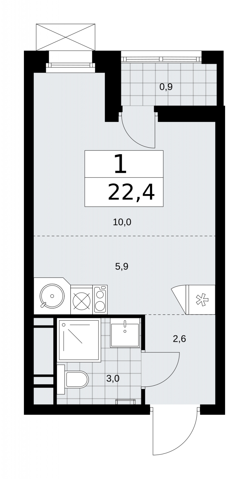 1-комнатная квартира (Студия) в ЖК Скандинавия на 4 этаже в 2 секции. Сдача в 2 кв. 2026 г.