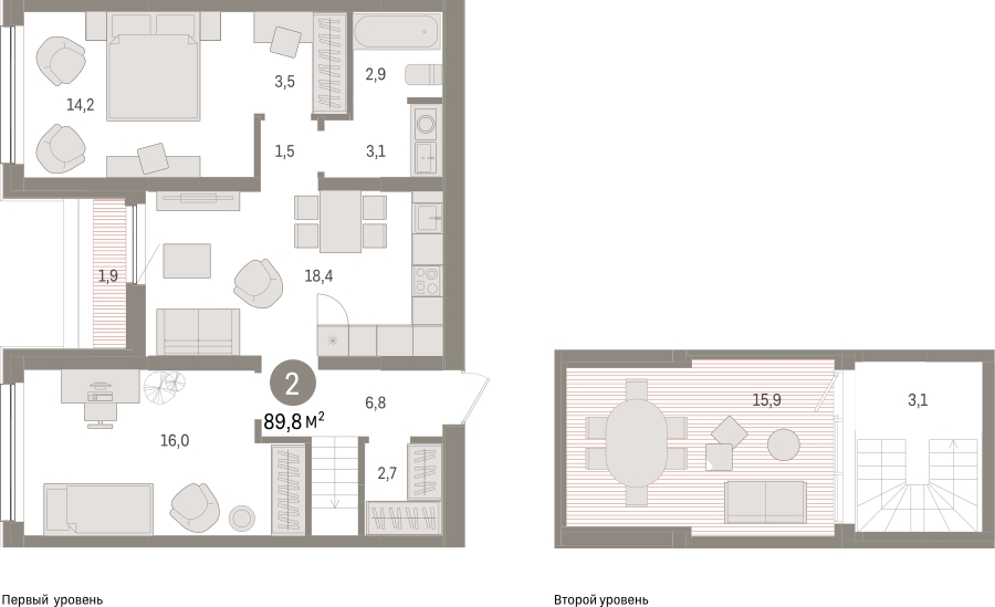 2-комнатная квартира в ЖК Деснаречье на 12 этаже в 2 секции. Сдача в 1 кв. 2026 г.