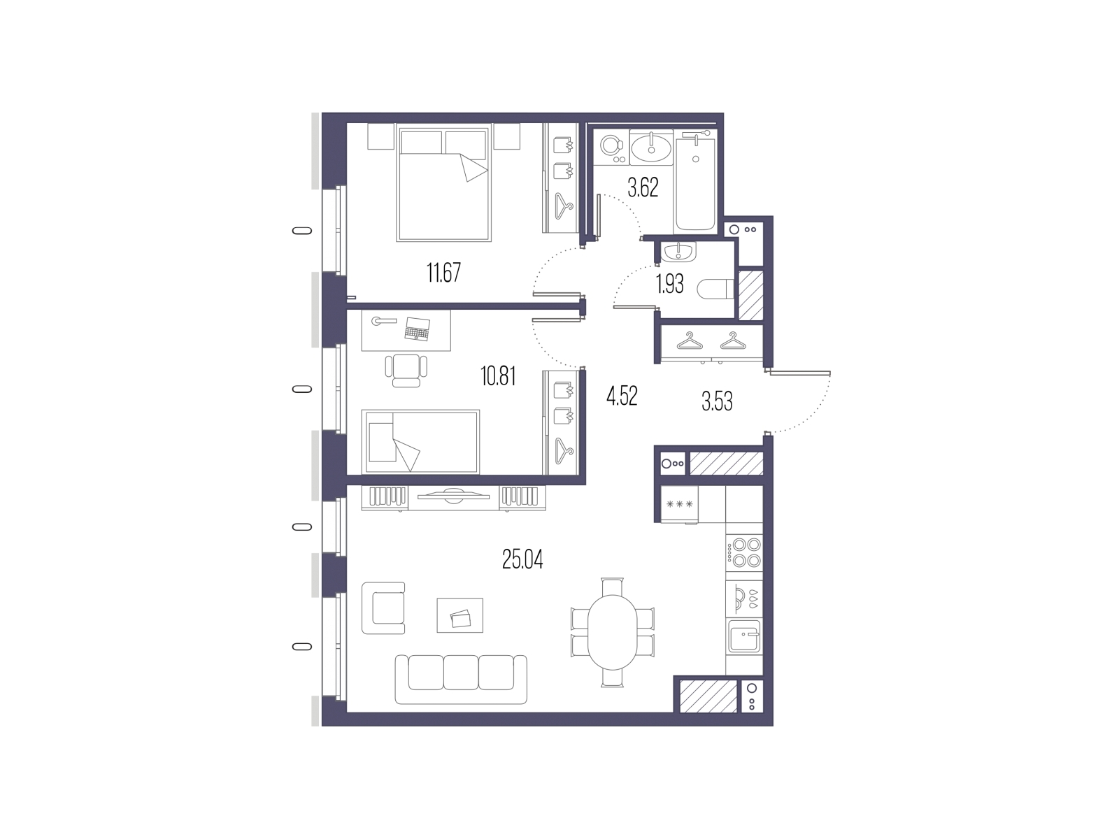 1-комнатная квартира (Студия) с отделкой в ЖК Квартал Метроном на 12 этаже в 11 секции. Сдача в 3 кв. 2026 г.