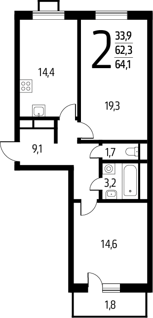 1-комнатная квартира (Студия) в ЖК UP-квартал «Воронцовский» на 7 этаже в 3 секции. Сдача в 2 кв. 2026 г.