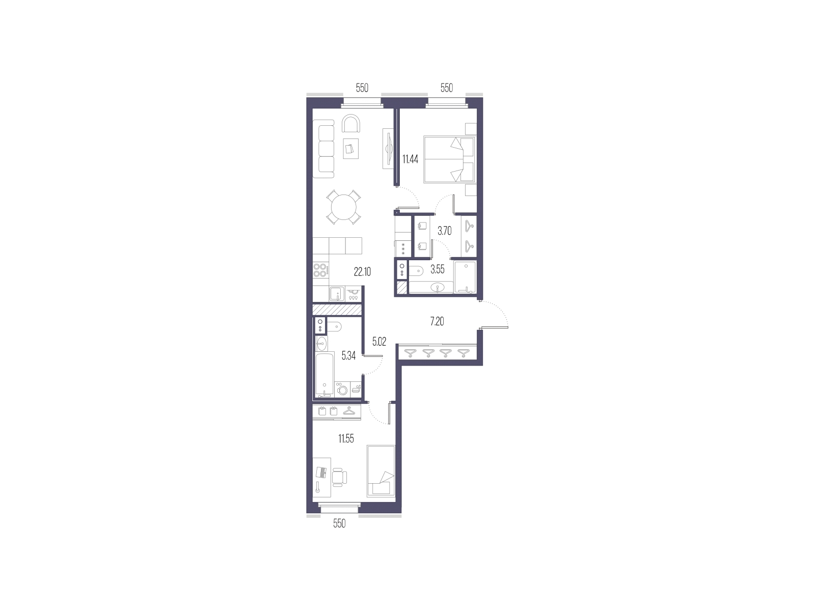 2-комнатная квартира с отделкой в ЖК SOUL на 13 этаже в 1 секции. Сдача в 4 кв. 2026 г.