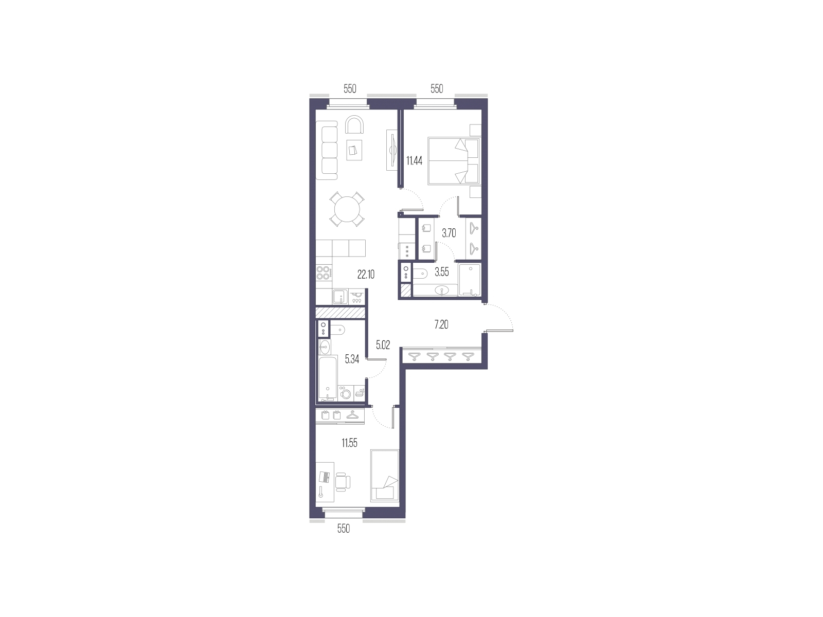 4-комнатная квартира с отделкой в ЖК Деснаречье на 13 этаже в 2 секции. Сдача в 2 кв. 2026 г.