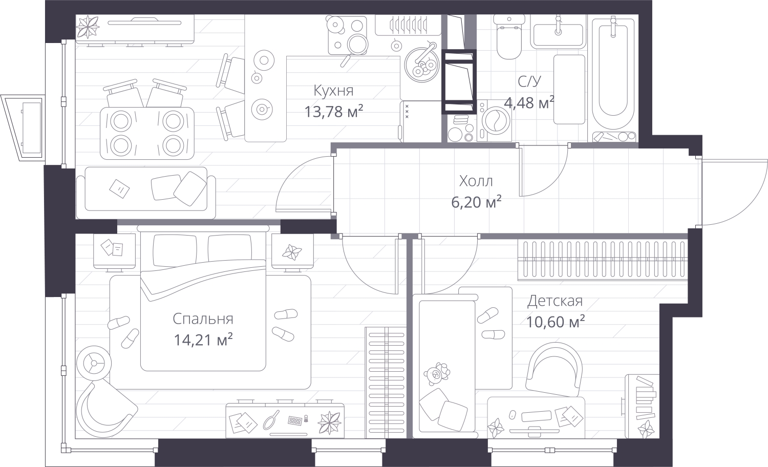 3-комнатная квартира в ЖК Преображенская площадь на 5 этаже в 4 секции. Сдача в 3 кв. 2024 г.