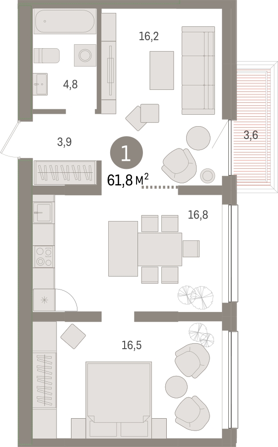 2-комнатная квартира в ЖК Преображенская площадь на 4 этаже в 2 секции. Сдача в 3 кв. 2025 г.