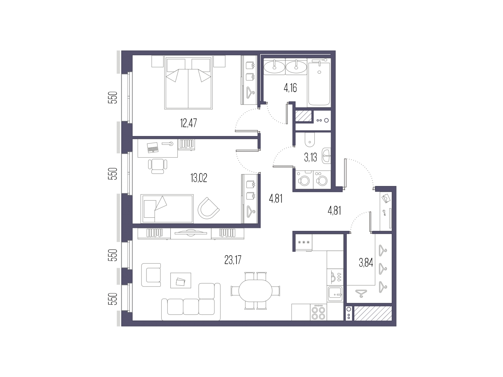 2-комнатная квартира в ЖК Деснаречье на 6 этаже в 3 секции. Сдача в 1 кв. 2026 г.