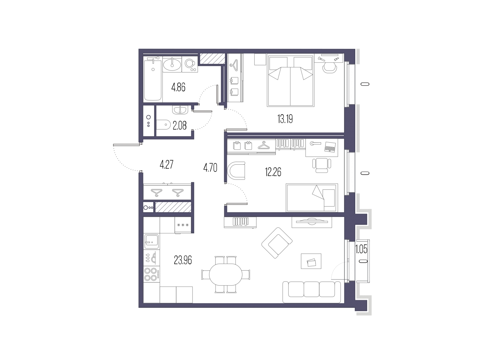 2-комнатная квартира в ЖК SOUL на 16 этаже в 1 секции. Сдача в 4 кв. 2026 г.
