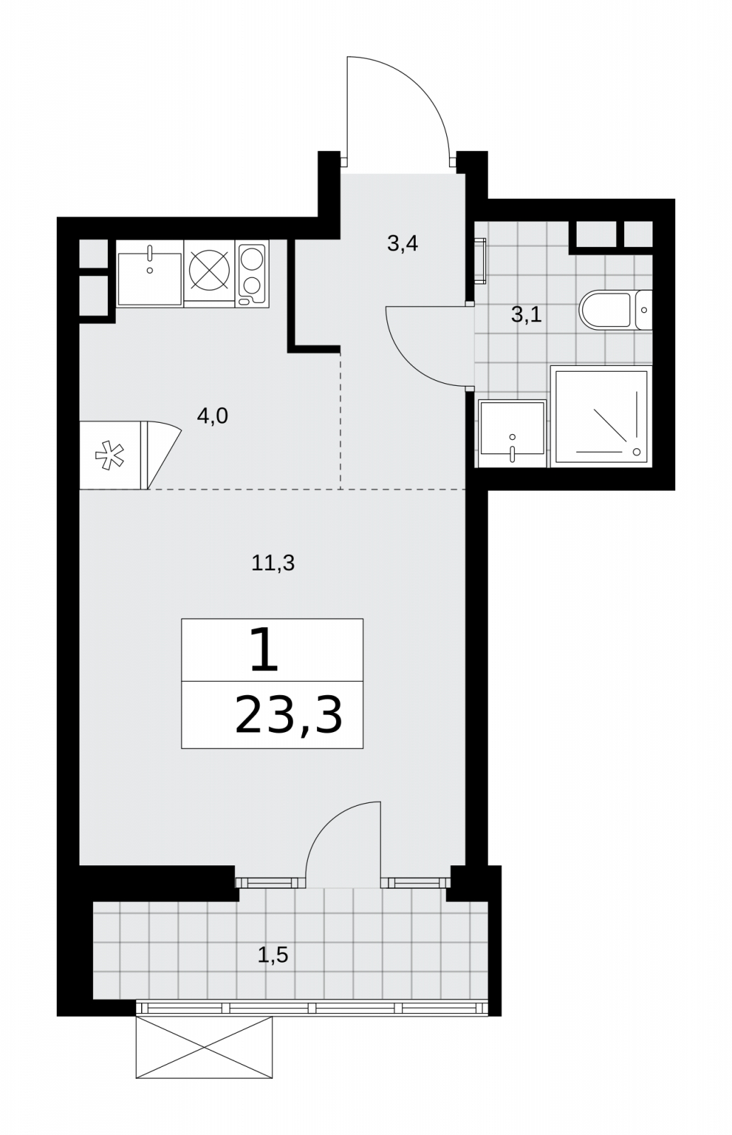 1-комнатная квартира в ЖК Фрегат 2 на 17 этаже в 1 секции. Сдача в 3 кв. 2022 г.