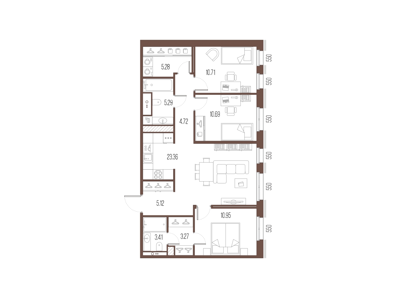 2-комнатная квартира с отделкой в ЖК Квартал Метроном на 7 этаже в 1 секции. Сдача в 3 кв. 2026 г.