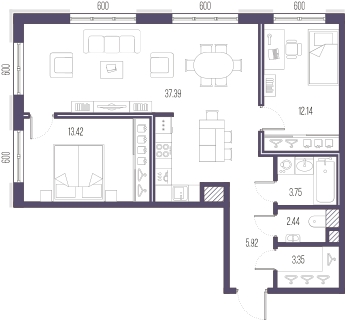 1-комнатная квартира в ЖК Преображенская площадь на 2 этаже в 1 секции. Сдача в 3 кв. 2024 г.