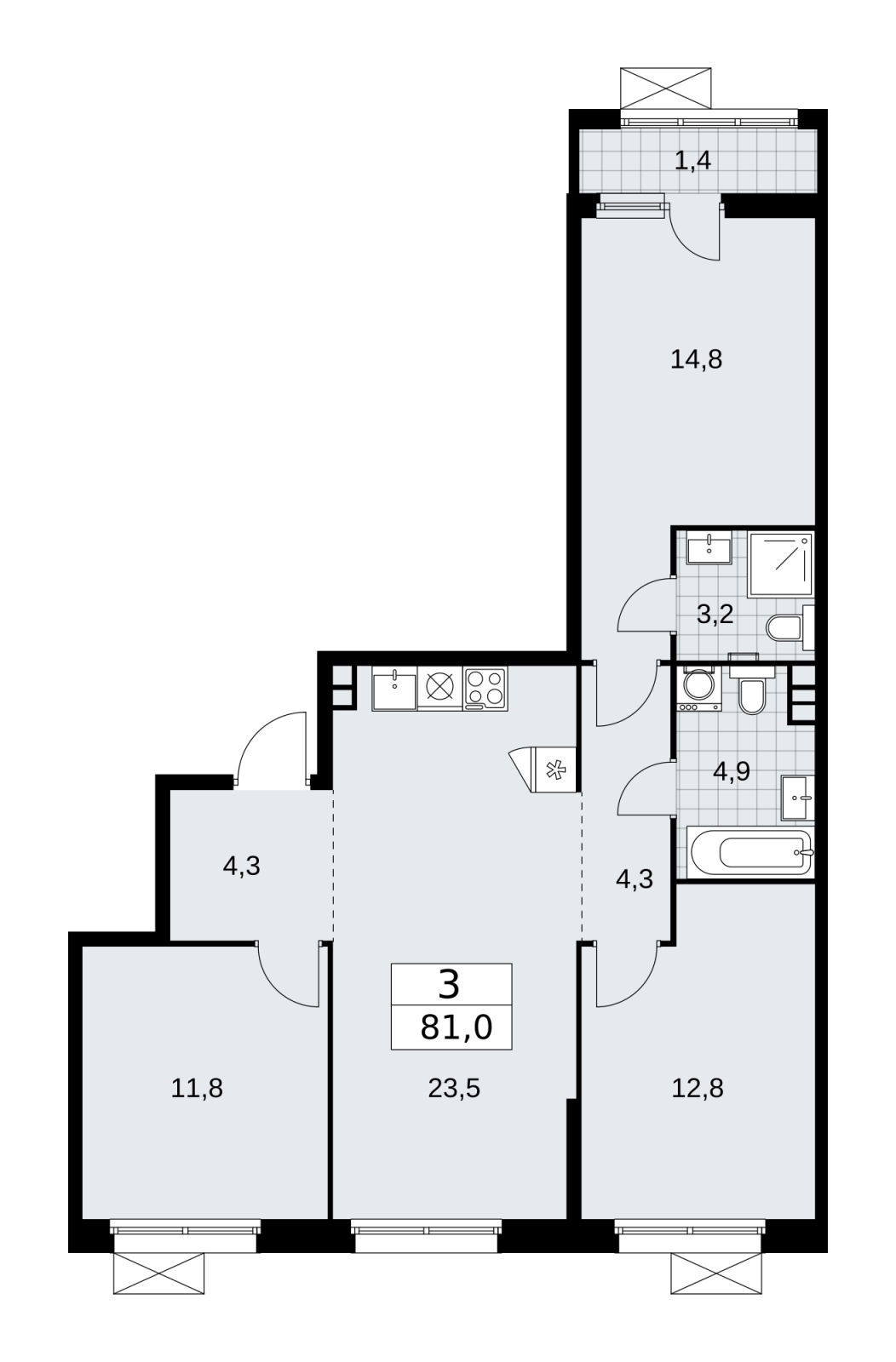 3-комнатная квартира с отделкой в ЖК Клубный дом на Котельнической на 2 этаже в 4 секции. Дом сдан.