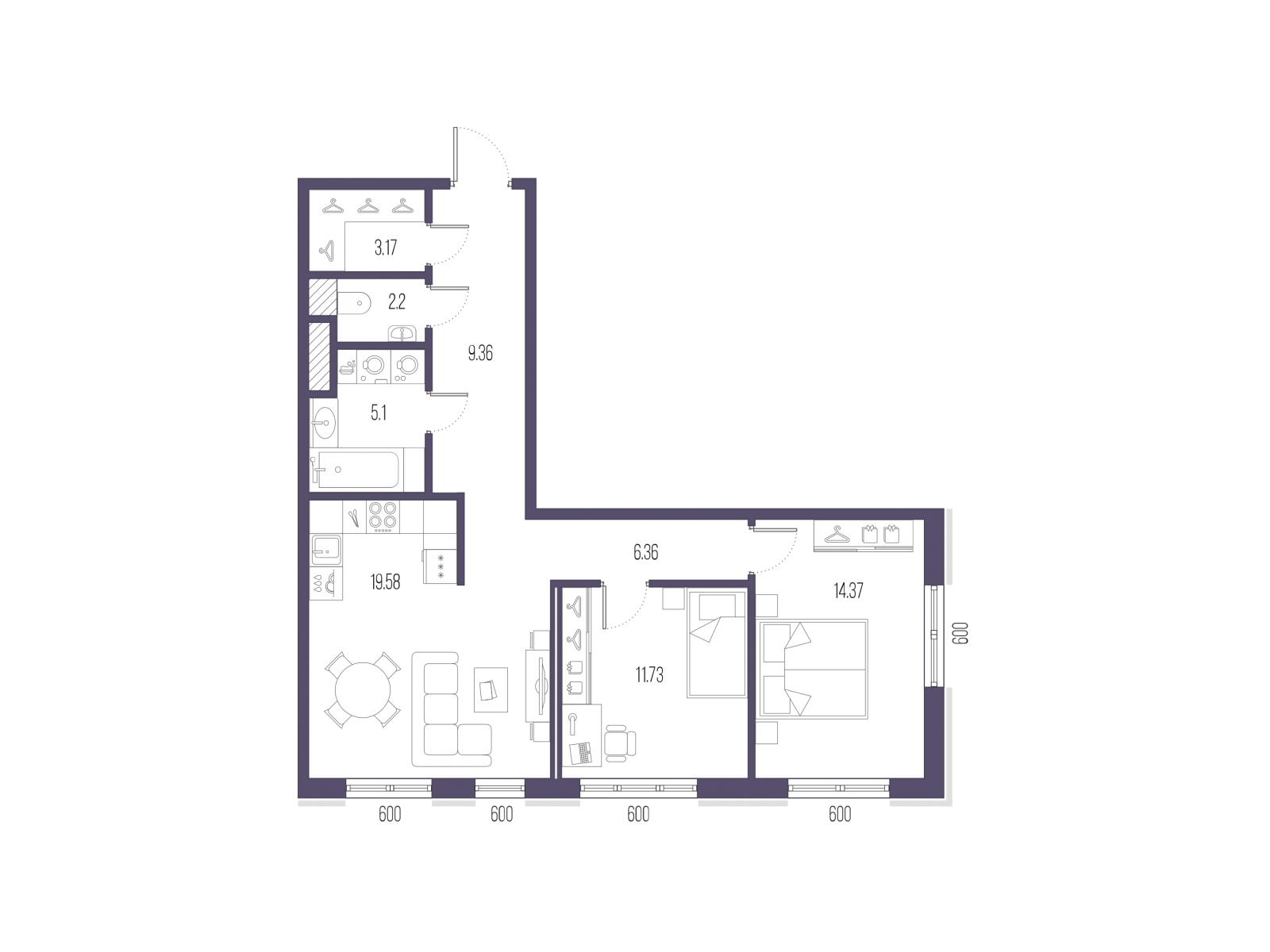 2-комнатная квартира с отделкой в ЖК Квартал Метроном на 6 этаже в 9 секции. Сдача в 3 кв. 2026 г.