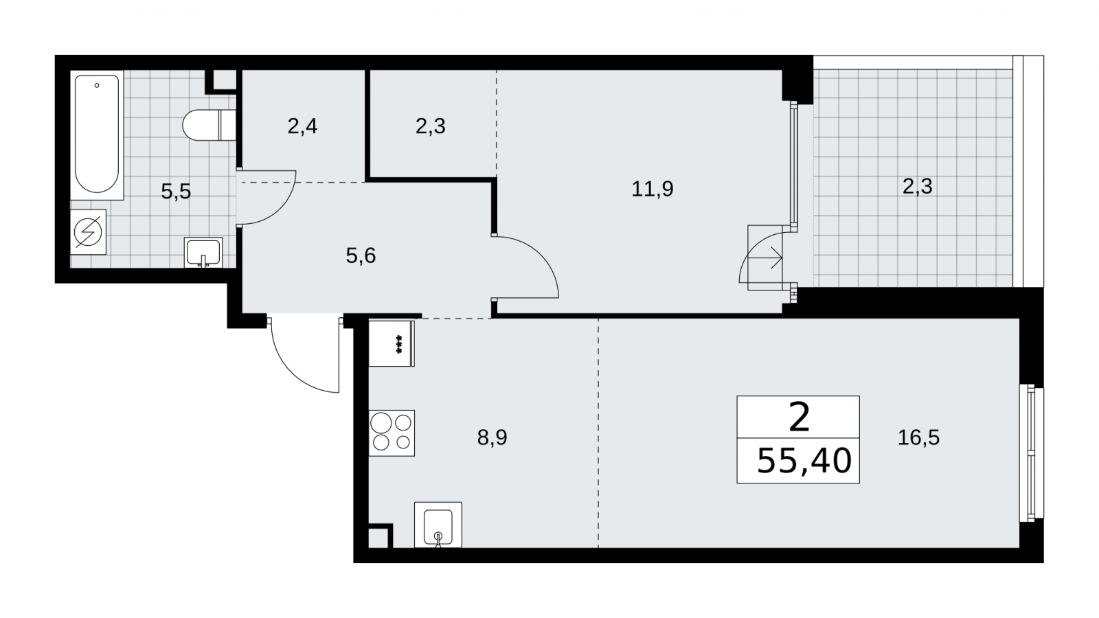 2-комнатная квартира с отделкой в ЖК Дом на Зорге на 2 этаже в 2 секции. Сдача в 1 кв. 2026 г.