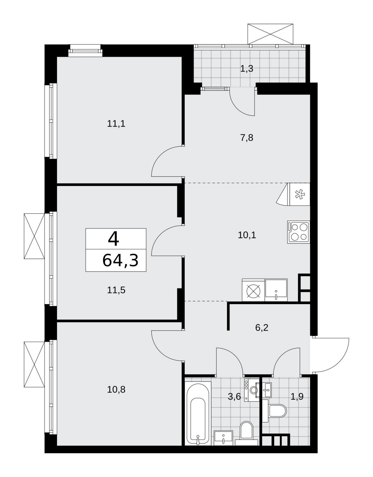 2-комнатная квартира в ЖК Преображенская площадь на 16 этаже в 1 секции. Сдача в 3 кв. 2024 г.