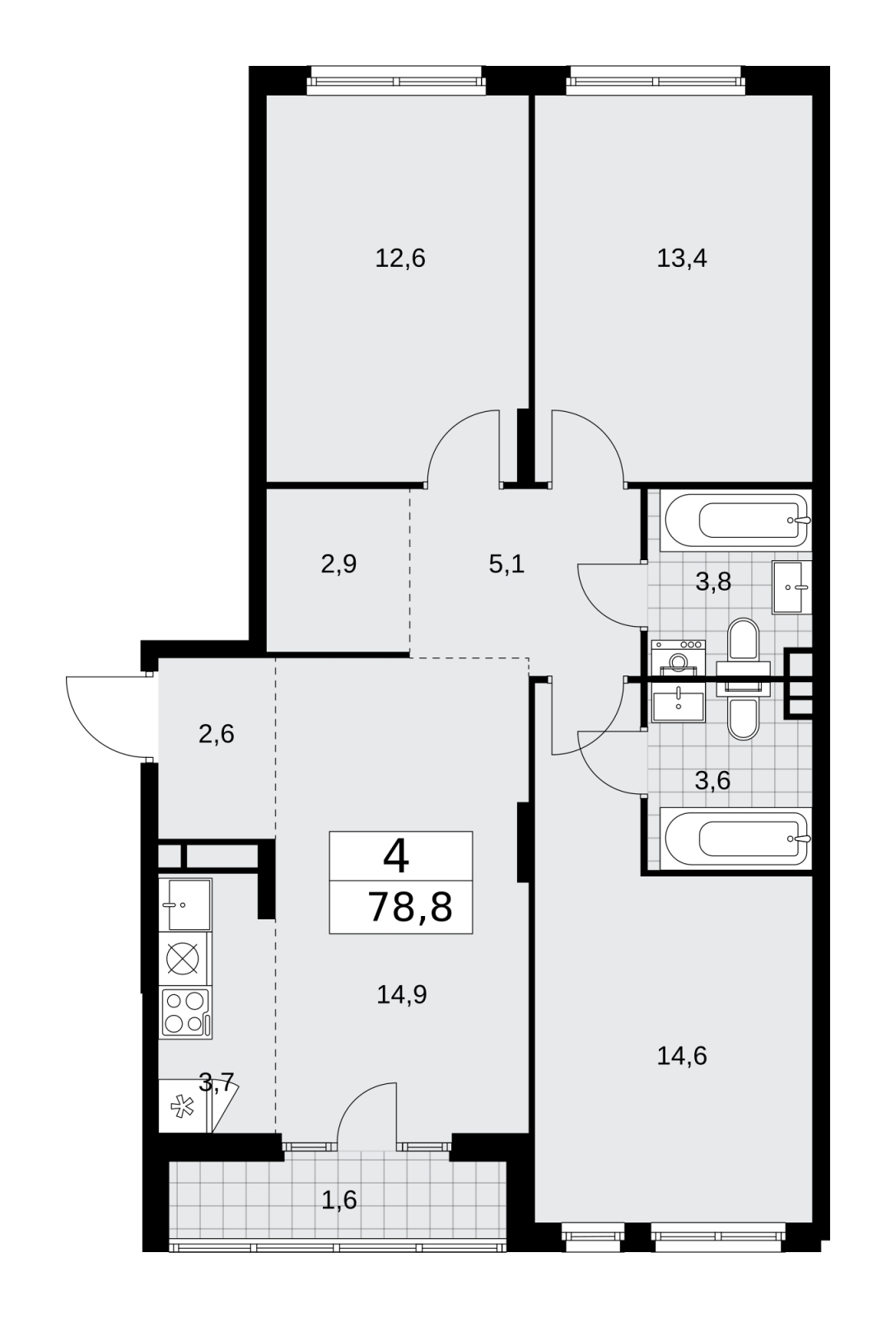 1-комнатная квартира (Студия) в ЖК Деснаречье на 15 этаже в 2 секции. Сдача в 1 кв. 2026 г.