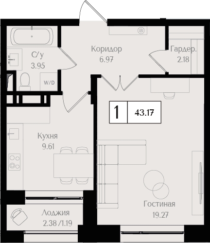 1-комнатная квартира с отделкой в ЖК Деснаречье на 9 этаже в 3 секции. Сдача в 2 кв. 2026 г.