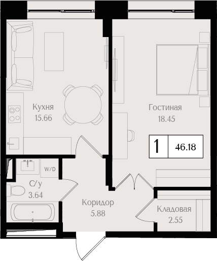 1-комнатная квартира (Студия) с отделкой в ЖК Дом на Зорге на 6 этаже в 1 секции. Сдача в 1 кв. 2026 г.