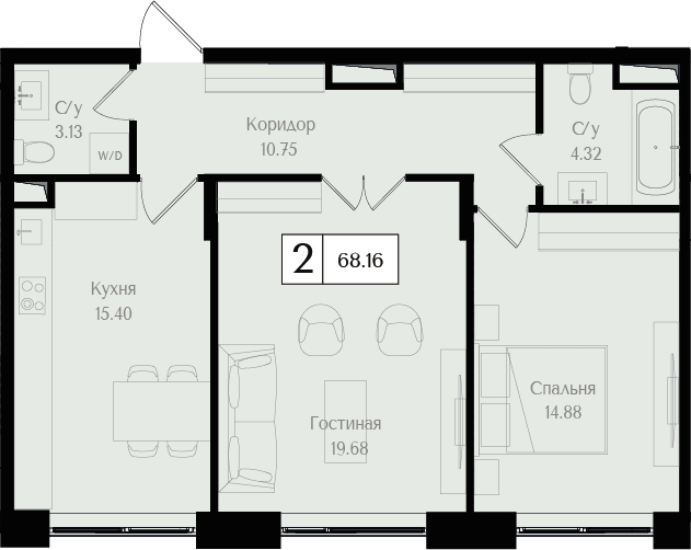 3-комнатная квартира в ЖК Интеллигент на 12 этаже в 1 секции. Сдача в 2 кв. 2024 г.