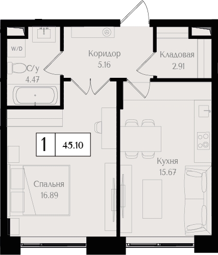 1-комнатная квартира в ЖК Деснаречье на 6 этаже в 3 секции. Сдача в 1 кв. 2026 г.