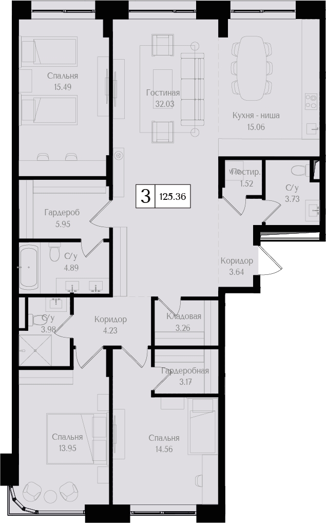 2-комнатная квартира в ЖК Интеллигент на 12 этаже в 1 секции. Сдача в 2 кв. 2024 г.