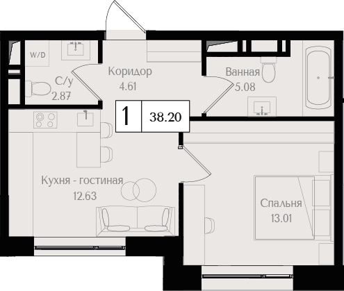 2-комнатная квартира в ЖК Деснаречье на 6 этаже в 4 секции. Сдача в 1 кв. 2026 г.
