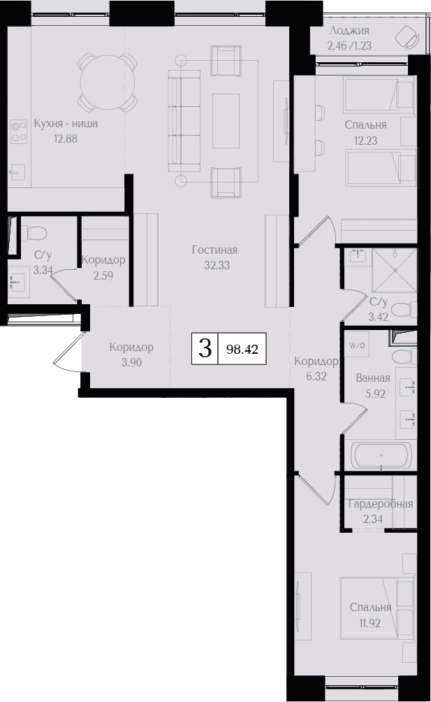 4-комнатная квартира с отделкой в ЖК Дом на Зорге на 9 этаже в 1 секции. Сдача в 1 кв. 2026 г.