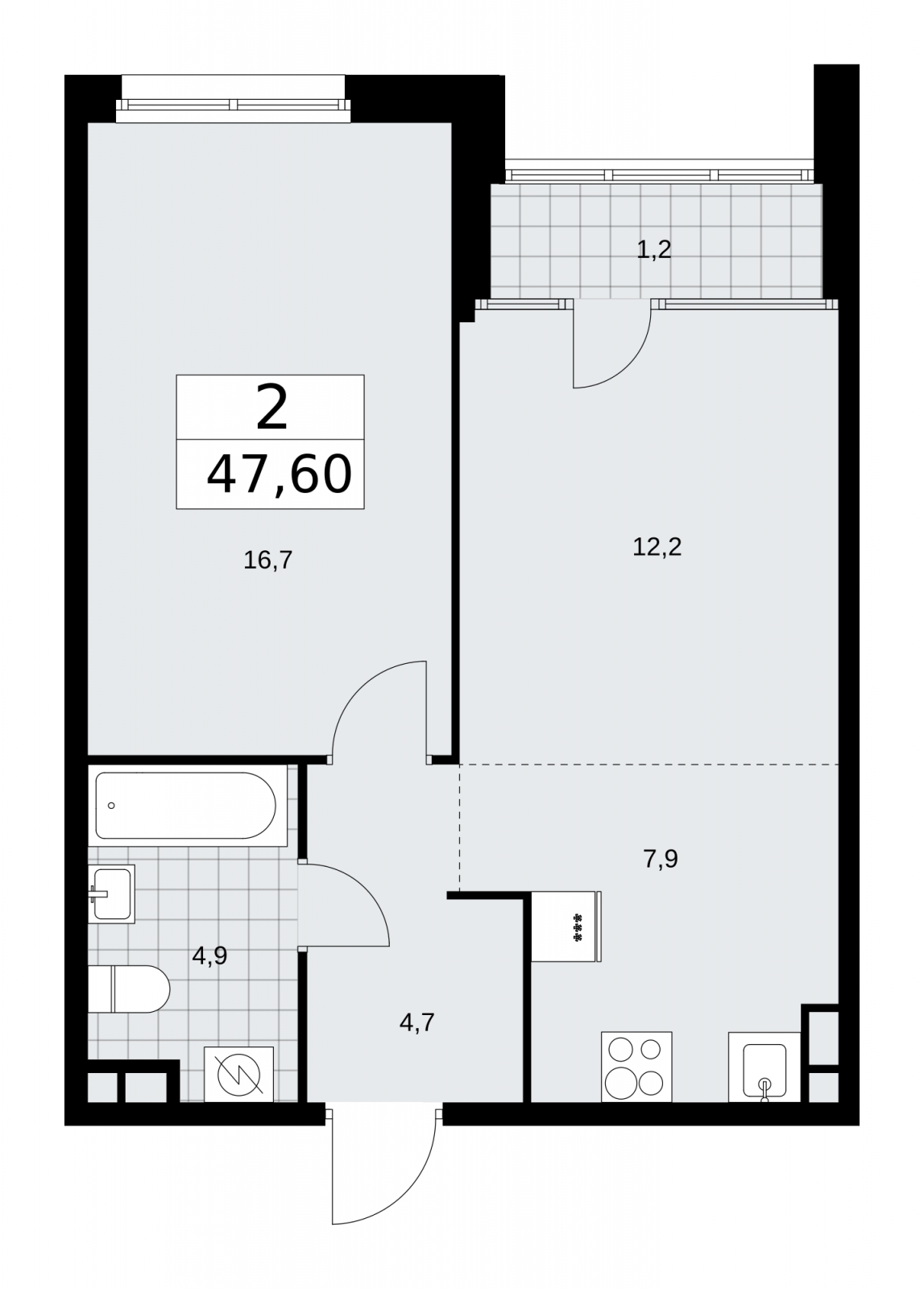 2-комнатная квартира в ЖК Городские истории на 22 этаже в 3 секции. Сдача в 4 кв. 2023 г.