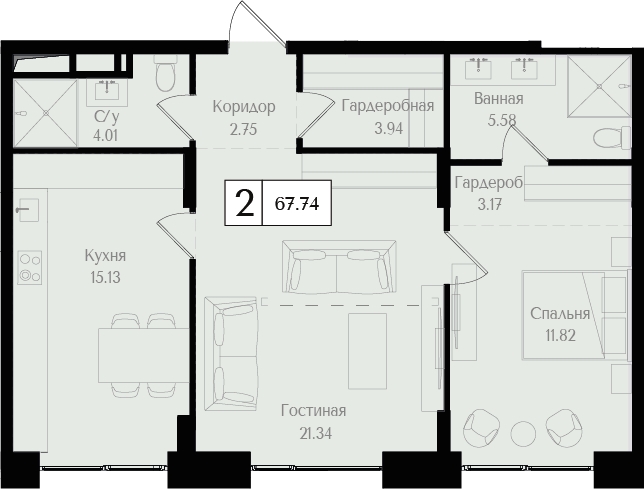 2-комнатная квартира в ЖК Интеллигент на 23 этаже в 1 секции. Сдача в 2 кв. 2024 г.